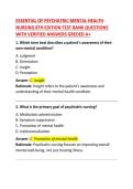 Essentials of Psychiatric Mental Health Nursing 8th Edition Test Bank Questions with Verified Answers &ndash; Grade A