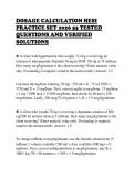 DOSAGE CALCULATION HESI&NewLine;PRACTICE SET 2026 55 TESTED&NewLine;QUESTIONS AND VERIFIED&NewLine;SOLUTIONS&NewLine;