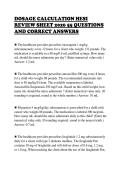 DOSAGE CALCULATION HESI&NewLine;REVIEW SHEET 2026 55 QUESTIONS&NewLine;AND CORRECT ANSWERS&NewLine;