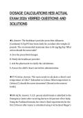 DOSAGE CALCULATIONS HESI ACTUAL&NewLine;EXAM 2026 VERIFIED QUESTIONS AND&NewLine;SOLUTIONS