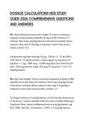 DOSAGE CALCULATIONS HESI STUDY&NewLine;GUIDE 2026 COMPREHENSIVE QUESTIONS&NewLine;AND ANSWERS&NewLine;