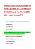 Indiana Funeral Director Licensing Exam &NewLine;Practice Questions And Correct Answers &NewLine;&lpar;Verified Answers&rpar; Plus Rationales 2026 &NewLine;Q&A &vert; Instant Download Pdf 