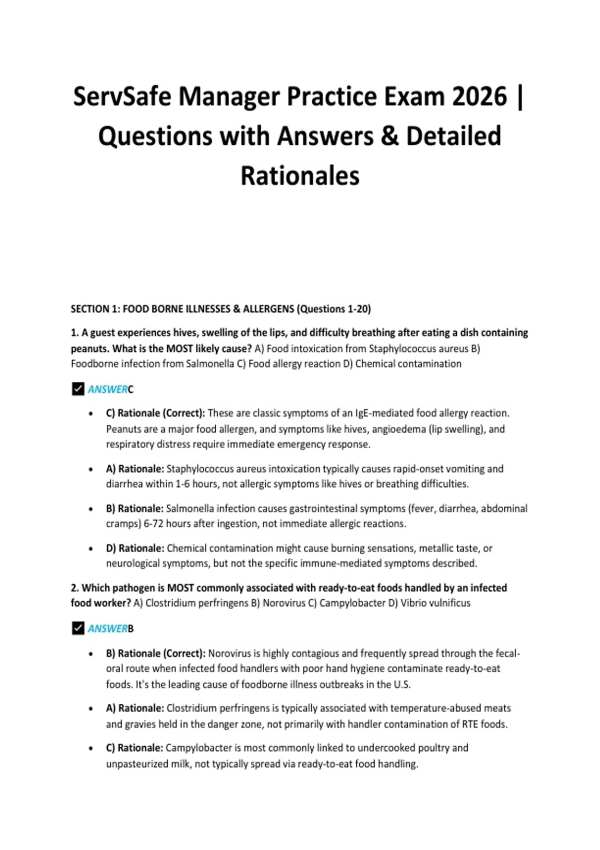 ServSafe Manager Practice Exam 2026 | Questions with Answers & Detailed ...