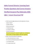 Idaho Funeral Director Licensing Exam &NewLine;Practice Questions And Correct Answers &NewLine;&lpar;Verified Answers&rpar; Plus Rationales 2026 &NewLine;Q&A &vert; Instant Download Pdf 