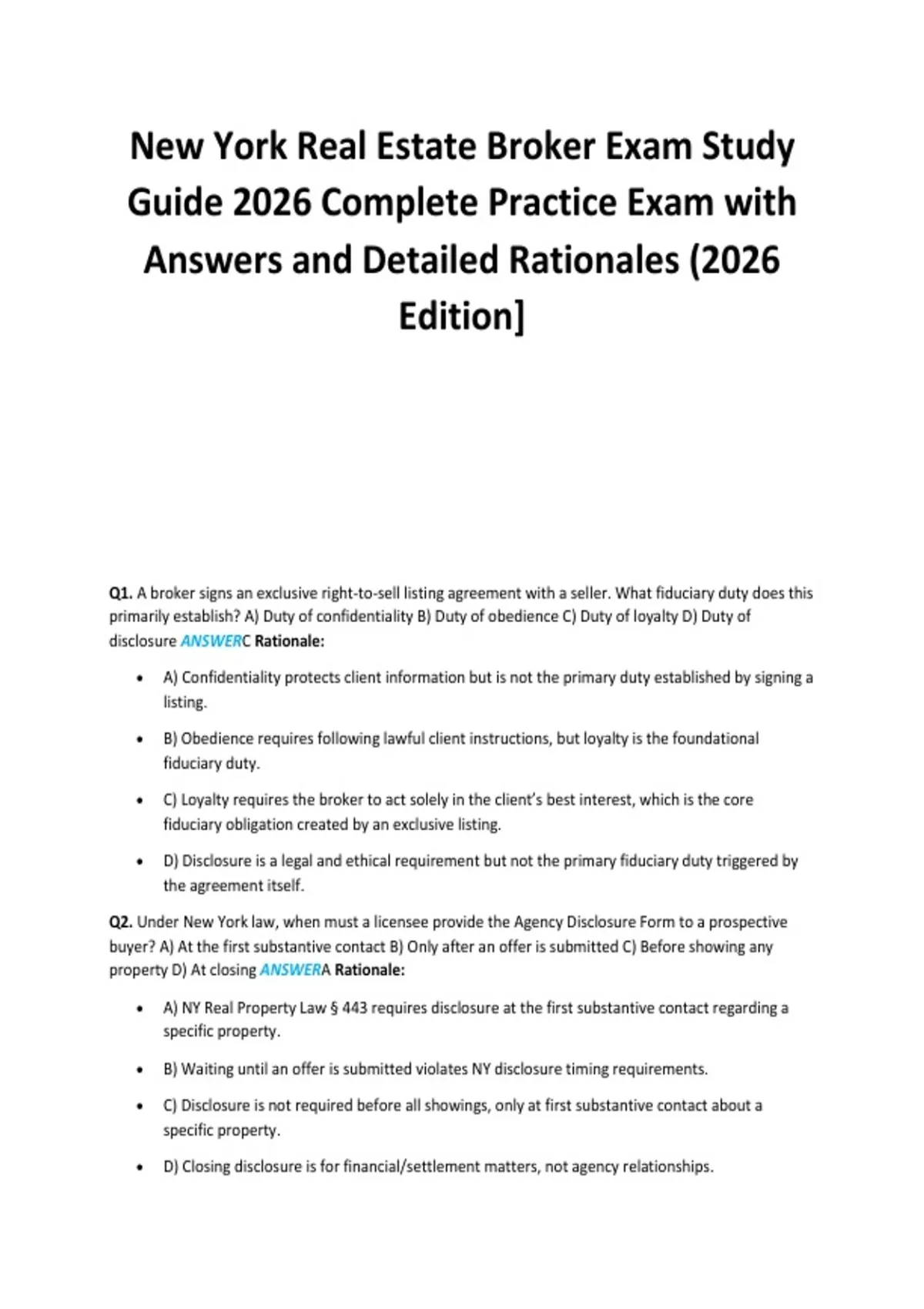 New York Real Estate Broker Exam Study Guide 2026 Complete Practice ...