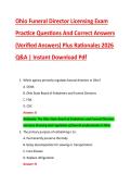 Ohio Funeral Director Licensing Exam &NewLine;Practice Questions And Correct Answers &NewLine;&lpar;Verified Answers&rpar; Plus Rationales 2026 &NewLine;Q&A &vert; Instant Download Pdf