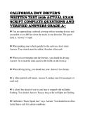 CALIFORNIA DMV DRIVER'S&NewLine;WRITTEN TEST 2026 ACTUAL EXAM&NewLine;SCRIPT COMPLETE QUESTIONS AND&NewLine;VERIFIED ANSWERS GRADE A&plus; 