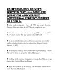 CALIFORNIA DMV DRIVER'S&NewLine;WRITTEN TEST 2026 COMPLETE&NewLine;QUESTIONS AND VERIFIED&NewLine;ANSWERS 100 PERCENT CORRECT&NewLine;GRADED A&plus;&NewLine;
