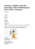 Final Exam - NUR2392 &sol; NUR 2392 &lpar;Latest 2025 &sol; 2026&rpar; &colon; Multidimensional Care II &sol; MDC 2 - Rasmussen