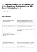 Florida Adjuster Licensing Practice Exam &vert; Test Review Questions & Certified Solutions&vert; 100&percnt; Correct &vert; Already Graded A&plus;
