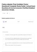 Claims Adjuster Final &lpar;Multiple Choice Questions&rpar; Complete Study Guide &vert; Actual Exam Questions & Correct Answers &lpar;Verified Detailed Answers&rpar; A Grade&comma;