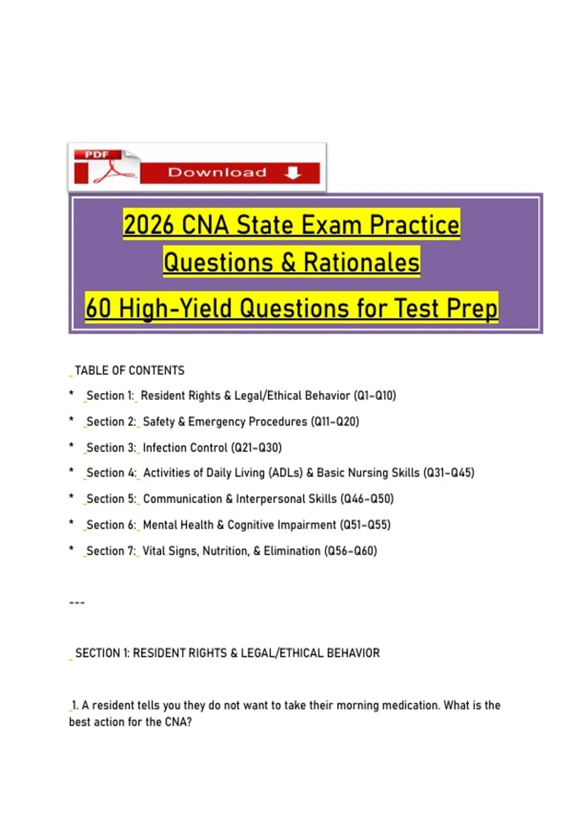 2026 CNA State Exam Practice Questions | 60 High-Yield Questions ...