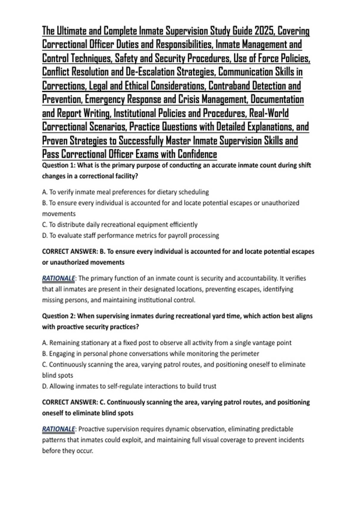 Inmate Observer Study The Ultimate and Complete Inmate Supervision Study Guide 2025, Covering ...