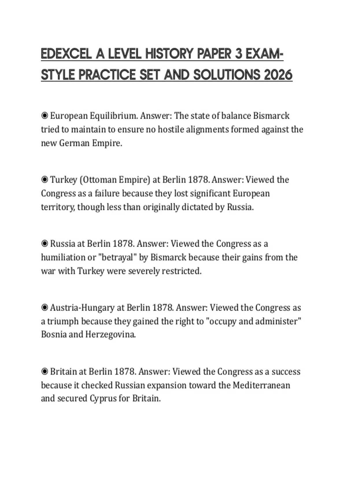 EDEXCEL A LEVEL HISTORY PAPER 3 EXAMSTYLE PRACTICE SET AND SOLUTIONS ...