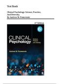 Test Bank  for Clinical Psychology&colon; Science&comma; Practice And Diversity 6th Edition by Andrew M&period;Pomerantz &vert;Verified Questions & Answers  - New update 
