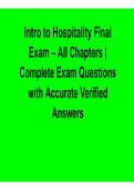 Intro To Hospitality Final Exam All Chapters Complete Exam Questions With Accurate Verified 2025&sol; 2026