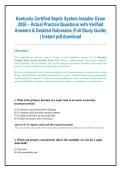 Kentucky Certified Septic System Installer Exam &NewLine;2026 &ndash; Actual Practice Questions with Verified &NewLine;Answers & Detailed Rationales &lpar;Full Study Guide&rpar; &NewLine;&vert; Instant pdf download 