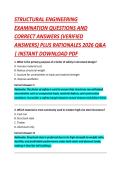 STRUCTURAL ENGINEERING &NewLine;EXAMINATION QUESTIONS AND &NewLine;CORRECT ANSWERS &lpar;VERIFIED &NewLine;ANSWERS&rpar; PLUS RATIONALES 2026 Q&A &NewLine;&vert; INSTANT DOWNLOAD PDF 