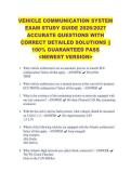 VEHICLE COMMUNICATION SYSTEM &NewLine;EXAM STUDY GUIDE 2026&sol;2027 &NewLine;ACCURATE QUESTIONS WITH &NewLine;CORRECT DETAILED SOLUTIONS &vert;&vert; &NewLine;100&percnt; GUARANTEED PASS &NewLine;<NEWEST VERSION> &NewLine;