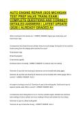 AUTO ENGINE REPAIR &lpar;SOS MICHIGAN TEST PREP VALVE TRAIN&rpar; EXAM&vert; COMPLETE QUESTIONS AND CORRECT DETAILED ANSWERS &vert; LATEST UPDATE &lpar;2026&rpar; &vert; ALREADY GRADED A&plus;