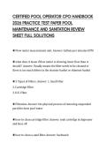 CERTIFIED POOL OPERATOR CPO HANDBOOK&NewLine;2026 PRACTICE TEST PAPER POOL&NewLine;MAINTENANCE AND SANITATION REVIEW&NewLine;SHEET FULL SOLUTIONS&NewLine;