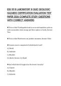 ESS 101 B LABORATORY 8 QUIZ GEOLOGIC&NewLine;HAZARDS CERTIFICATION EVALUATION TEST&NewLine;PAPER 2026 COMPLETE STUDY QUESTIONS&NewLine;WITH CORRECT ANSWERS&NewLine;