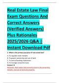 Real Estate Law Final &NewLine;Exam Questions And &NewLine;Correct Answers &NewLine;&lpar;Verified Answers&rpar; &NewLine;Plus Rationales &NewLine;2025&sol;2026 Q&A &vert; &NewLine;Instant Download Pdf