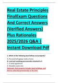 Real Estate Principles &NewLine;FinalExam Questions &NewLine;And Correct Answers &NewLine;&lpar;Verified Answers&rpar; &NewLine;Plus Rationales &NewLine;2025&sol;2026 Q&A &vert; &NewLine;Instant Download Pdf