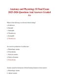 Anatomy and Physiology II Final Exam 2025-2026 Questions And Answers Graded A&plus;