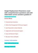 Single Replacement Reactions exam with comprehensive questions and well elaborated correct answers graded A&plus;&period;