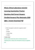 Illinois Clinical Laboratory Scientist Licensing Examination 2026&comma; Complete Practice Questions and Verified Answers with Rationales&comma; Instant Download PDF Exam Preparation Material