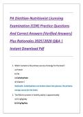 PA Dietitian-Nutritionist Licensing &NewLine;Examination &lpar;CDR&rpar; Practice Questions &NewLine;And Correct Answers &lpar;Verified Answers&rpar; &NewLine;Plus Rationales 2025&vert;2026 Q&A &vert; &NewLine;Instant Download Pdf 