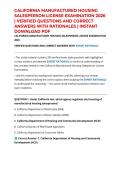 CALIFORNIA MANUFACTURED HOUSING SALESPERSON LICENSE EXAMINATION 2026 &vert; VERIFIED QUESTIONS AND CORRECT ANSWERS WITH RATIONALES &vert; INSTANT DOWNLOAD PDF
