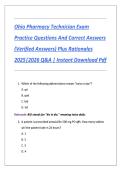 Ohio Pharmacy Technician Exam &NewLine;Practice Questions And Correct Answers &NewLine;&lpar;Verified Answers&rpar; Plus Rationales &NewLine;2025&vert;2026 Q&A &vert; Instant Download Pdf 