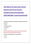 Ohio Master Tile Setter Exam Practice &NewLine;Questions And Correct Answers &NewLine;&lpar;Verified Answers&rpar; Plus Rationales &NewLine;2025&vert;2026 Q&A &vert; Instant Download Pdf