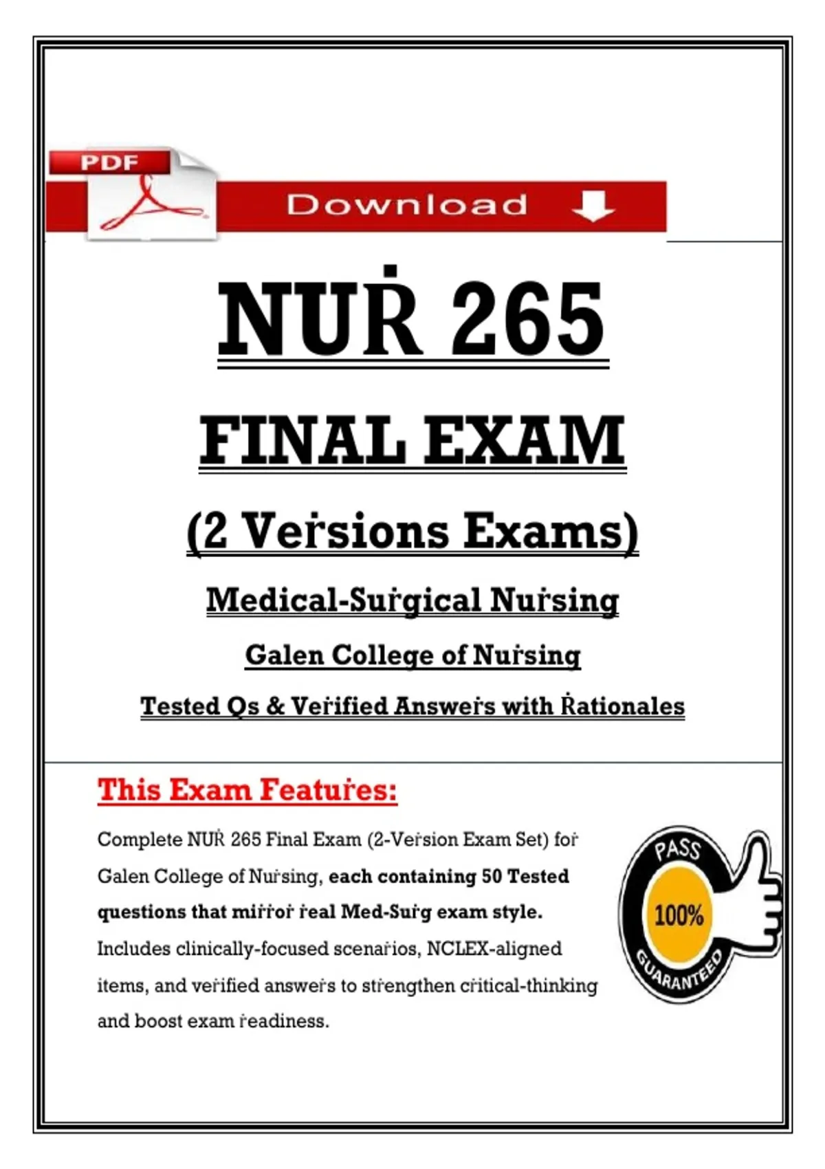 NUR 265 Final Exam (2026/2027) | Medical-Surgical Nursing | Galen ...