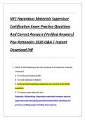 NYC Hazardous Materials Supervisor &NewLine;Certification Exam Practice Questions &NewLine;And Correct Answers &lpar;Verified Answers&rpar; &NewLine;Plus Rationales 2026 Q&A &vert; Instant &NewLine;Download Pdf 