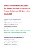 Alabama Insurance Adjuster Exam Practice &NewLine;Test Questions With Correct Answers &lpar;Verified &NewLine;Answers&rpar; Plus Rationales 2026 Q&A &vert; Instant &NewLine;Download Pdf 