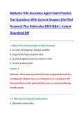 Alabama Title Insurance Agent Exam Practice &NewLine;Test Questions With Correct Answers &lpar;Verified &NewLine;Answers&rpar; Plus Rationales 2026 Q&A &vert; Instant &NewLine;Download Pdf 