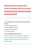 Alabama Real Estate Salesperson Exam &NewLine;Practice Test Questions With Correct Answers &NewLine;&lpar;Verified Answers&rpar; Plus Rationales 2026 Q&A &vert; &NewLine;Instant Download Pdf 