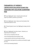 UNDAMENTALS OF NURSING II&NewLine;CERTIFICATION EVALUATION EXAMS 2026&NewLine;QUESTIONS WITH SOLUTIONS GUARANTEED&NewLine;PASS&NewLine;