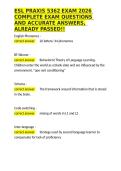 ESL PRAXIS 5362 EXAM 2026 COMPLETE EXAM QUESTIONS AND ACCURATE ANSWERS&comma; ALREADY PASSED&excl;&excl;&period;docx&NewLine;&NewLine;