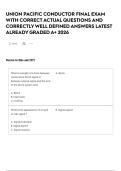 UNION PACIFIC CONDUCTOR FINAL EXAM WITH CORRECT ACTUAL QUESTIONS AND CORRECTLY WELL DEFINED ANSWERS LATEST ALREADY GRADED A&plus; 2026