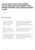 MHA 707 EXAM C EXAM WITH CORRECT ACTUAL QUESTIONS AND CORRECTLY WELL DEFINED ANSWERS LATEST ALREADY GRADED A&plus; 2026