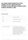 NYC HOME IMPROVEMENT EXAM WITH CORRECT ACTUAL QUESTIONS AND CORRECTLY WELL DEFINED ANSWERS LATEST ALREADY GRADED A&plus; 2026
