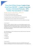 Texas Class D Water License Complete Exam Actual Exam 2026&sol;2027 &ndash; Complete Exam-Style Questions with Detailed Rationales &vert; 100&percnt; Verified &vert; Pass Guaranteed &ndash; A&plus; Graded&NewLine;&NewLine;