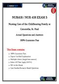 NUR 418 Exam 3 &vert; Nursing Care of the Childbearing Family &vert; Verified Questions & Answers