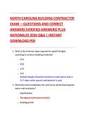 NORTH CAROLINA BUILDING CONTRACTOR &NewLine;EXAM &mdash;QUESTIONS AND CORRECT &NewLine;ANSWERS &lpar;VERIFIED ANSWERS&rpar; PLUS &NewLine;RATIONALES 2026 Q&A &vert; INSTANT &NewLine;DOWNLOAD PDF 
