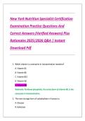 New York Nutrition Specialist Certification &NewLine;Examination Practice Questions And &NewLine;Correct Answers &lpar;Verified Answers&rpar; Plus &NewLine;Rationales 2025&vert;2026 Q&A &vert; Instant &NewLine;Download Pdf 