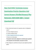 New York HVAC Technician License &NewLine;Examination Practice Questions And &NewLine;Correct Answers &lpar;Verified Answers&rpar; Plus &NewLine;Rationales 2025&vert;2026 Q&A &vert; Instant &NewLine;Download Pdf 